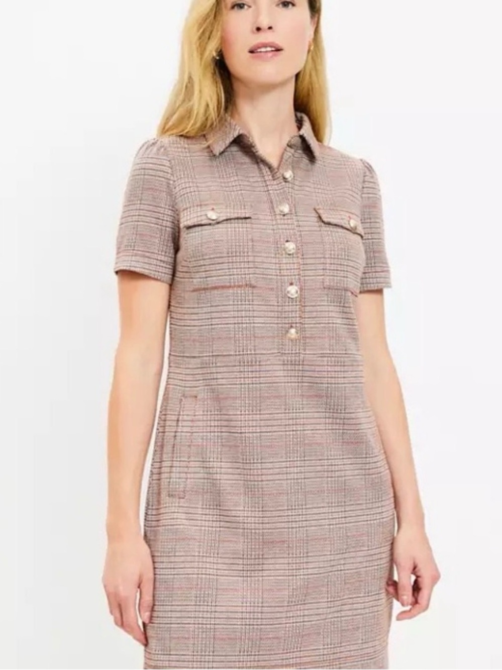 LOFT Plaid Midi Shirt Dress